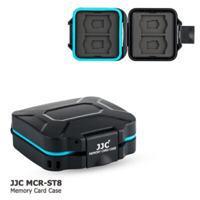 jjc water resistant memory card case, holds 4 sd + 4 micro sd